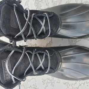 Sperry Black Duck Boots with Gray Laces